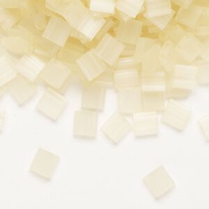 Seed bead, TILA&reg;, glass, pkg/10g, 5mm full tila square, translucent silk luster light yellow (TL-2554-1).