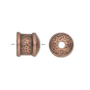 Cord end 1pkg2 copper-plated pewter, 11mm textured round tube / 9mm inside diameter, antiqued / JBB Findings