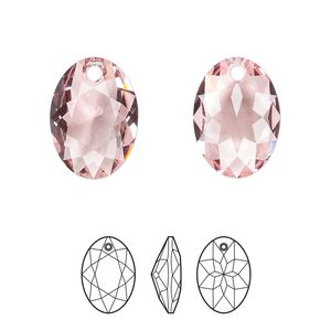 Drop 1pk light rose, Crystal Passions&reg; 16mm pendant elliptic cut 6438