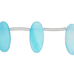 Mother-of-pearl shell 1pkg1, top-drilled flat oval bead 15 inch blue 18x6mm-19x8mm