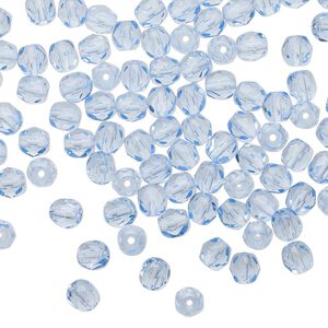 Bead 1pkg1 Czech fire-polished glass, 4mm faceted round, 1 mass transparent sapphire blue