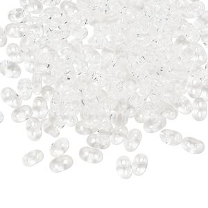 Seed bead, Preciosa Twin&trade; Czech glass, pkg/250g, 5x2.5mm oval, transparent clear, (00050).
