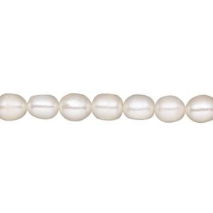 Pearl, White Lotus&trade;, cultured freshwater (bleached), white, 5-5.5mm rice, C grade, Mohs hardness 2-1/2 to 4. Sold per 15-1/2" to 16" strand.