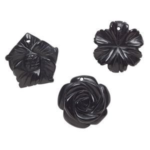Blackstone 1pkg3, top-drilled carved flower drop mix 25x21mm-26x25mm