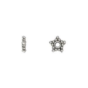 Bead 1pkg100 silver-plated "pewter", 8x2mm star rondelle / beaded, antique