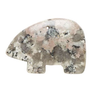 Pink sesame jasper 1pkg1, half-drilled Zuni-style bear focal natural, 39x26mm-43x31mm