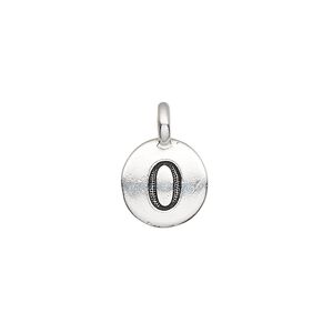 Drop, TierraCast&reg;, antique silver-plated pewter (tin-based alloy), 11.5mm single-sided round with textured number "0." Sold per pkg of 2.