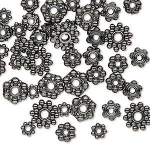 Bead mix 1pkg50 gunmetal-finished "pewter", 4x1mm-8.5x3mm beaded rondelle