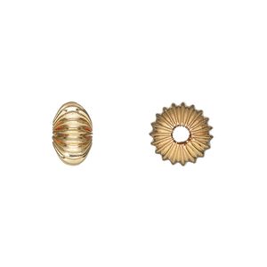 Bead 1pkg10 gold-plated, 10x6mm corrugated rondelle, brass