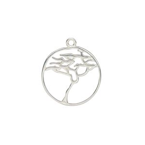 Charm Amoracast&reg; 1pkg1 sterling silver, 16mm 2-sided cutout Serengeti acacia tree round