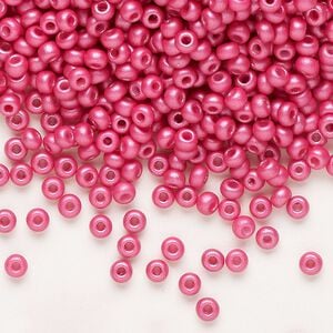 Seed bead, Preciosa Ornela Czech glass, pkg/50g, #8 rocaille, opaque PermaLux dyed magenta chalkwhite, (22011).