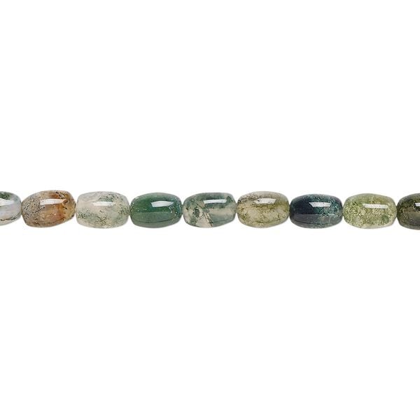 Moss agate 1pkg1, oval bead natural 15.5-16 inch 6x4mm image number 0