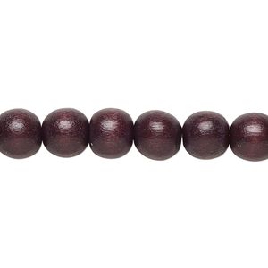 Bead 1pkg1, Taiwanese cheesewood (dyed / waxed), chocolate brown, 7-8mm round, 15-1/2 to 16 inches.