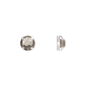 Bead 288pk rose montees black diamond silver plate, Preciosa Czech crystal 6.32-6.5mm round SS30