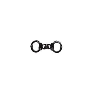 Link, enamel and pewter (tin-based alloy), black, 31.5x12mm 3D handcuff. Sold individually.