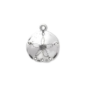 Charm, antiqued sterling silver 1pkg1, 16mm sand dollar.
