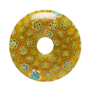 Focal, millefiori glass 1pkg1, translucent golden orange and multicolored, 34-35mm undrilled donut.