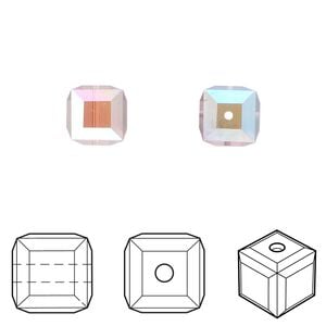 Bead 6pk light amethyst AB, Crystal Passions&reg; 8mm cube 5601