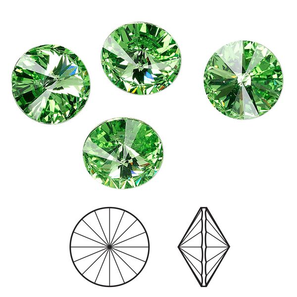 Chaton 144pk peridot foil back, Swarovski&reg; 12mm rivoli 1122 image number 0