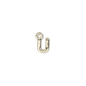 Charm, gold-finished "pewter" (zinc-based alloy), 7.5x6mm alphabet letter U. Sold per pkg of 2.