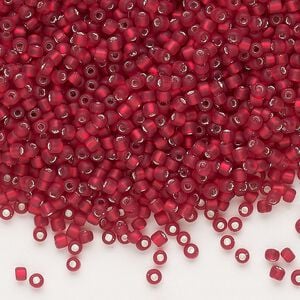 Seed bead, Dyna-Mites&trade;, glass, pkg/40g, #11 round, translucent silver-lined matte ruby red, (68MA:SR 11/0 SR).