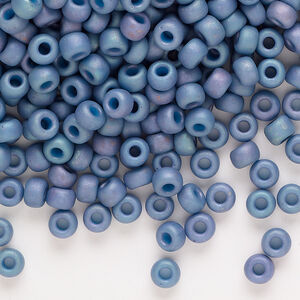Seed bead, Miyuki, 1pkg25g, glass, #6 rocaille, opaque matte rainbow steel blue, (RR-2030)