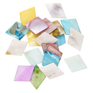 Focal mix, mother-of-pearl shell (bleached / dyed) 1pkg20, multicolored, 35x25mm-36x27mm diamond.