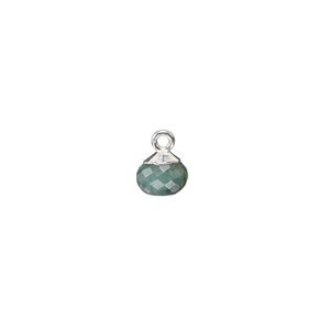 Drop 1pkg1, sterling silver / silver-plated copper / emerald, 7mm hand-cut faceted round