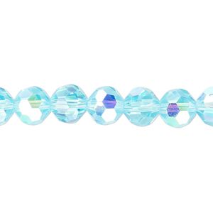 Bead 1pk 32 facets translucent turquoise blue AB, Celestial Crystal&reg; 8mm round 15.5-16 inch