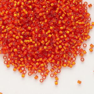 Seed bead, Delica&reg; 1pkg50g glass, #11 round, translucent semi-matte silver-lined dark orange / outside dyed (DB-0682)