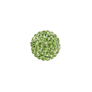 Bead, glass rhinestone / epoxy / resin, green, 14mm round. Sold individually.