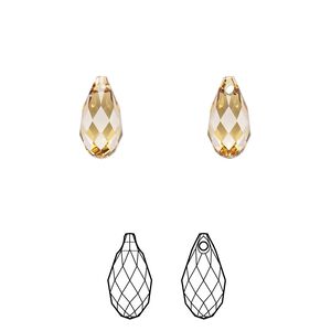 Briolette 2pk golden topaz, Crystal Passions&reg; 11x5.5mm pendant drop 6010