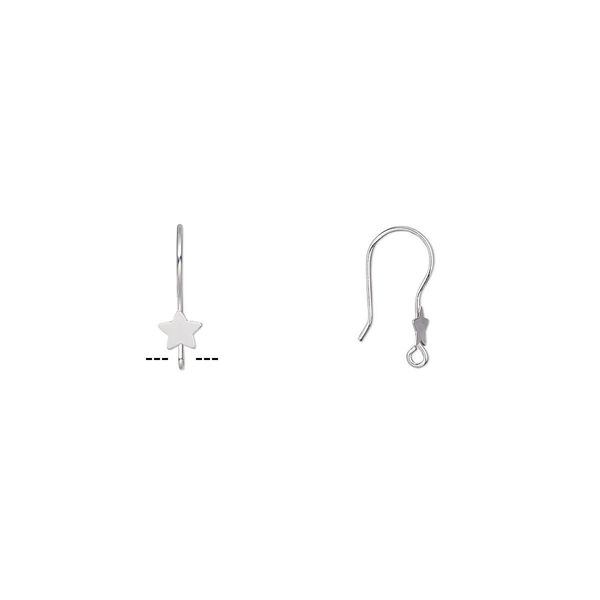 Ear wire, silver-plated stainless steel, 21mm fishhook with star and open loop, 21 gauge. Sold per pkg of 50 pairs. image number 0