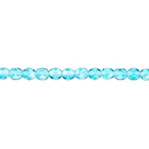 Bead, Czech fire-polished dipped d&eacute;cor glass, turquoise blue, 4mm faceted round. Sold per 15-1/2" to 16" strand, approximately 100 beads.
