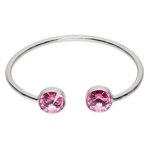 Bracelet, cuff, Everyday Jewelry&trade;, Crystal Passions&reg; and silver-plated "pewter", rose, 13mm wide double round, 7 inches. Sold individually.