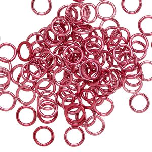 Jump ring 1pkg100 aluminum, 6mm round, 18 gauge / 4.2mm inside diameter / dark pink