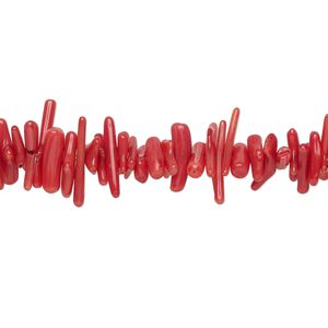 Bead, coral (dyed), red, 6x1mm-14x3mm hand-cut cupolini, Mohs hardness 3-1/2 to 4. Sold per 15-1/2" to 16" strand.