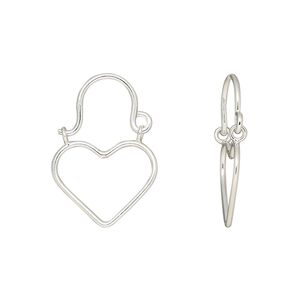 Ear wire, Create Compliments&reg;, sterling silver, 23mm heart, 20 gauge. Sold per pair.