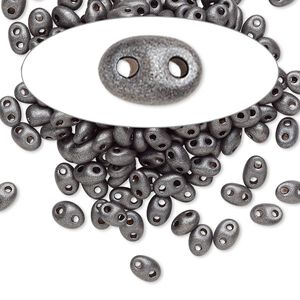Seed bead, Preciosa Twin&trade; Czech glass, pkg/50g, 5x2.5mm oval, opaque dark brown terra pearl black, (28918).
