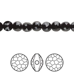 Bead 4pk jet, Crystal Passions&reg; 6mm puffed round 5034