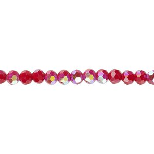 Bead 1pk 32 facets opaque red AB, Celestial Crystal&reg; 4mm round 15.5-16 inch