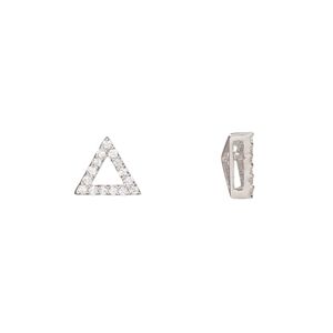 Slide, cubic zirconia and rhodium-plated sterling silver, clear, 9mm single-sided open triangle with 6x1mm hole. Sold individually.