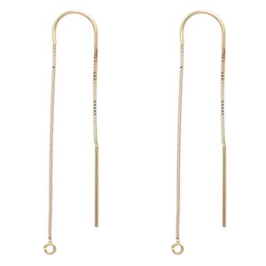 Ear thread 1pkg2 14Kt gold, 3.5 inch box chain / open loop, 1 pair