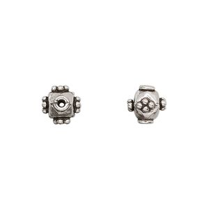 Bead 1pkg8 sterling silver, 8mm beaded square, antiqued
