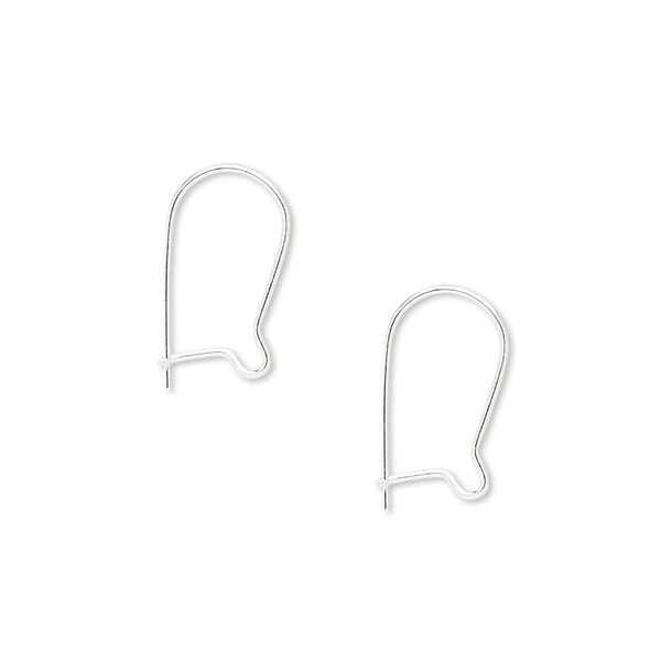 Ear wire kidney 1pkg20 sterling silver, 14mm straight / open loop, 24 gauge 10 pair image number 0
