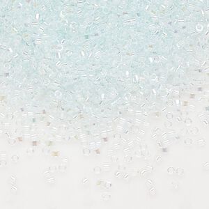 Seed bead, Delica&reg;, glass, pkg/7.5g, #11 round, translucent pale aqua-lined rainbow crystal clear (DB-0083).