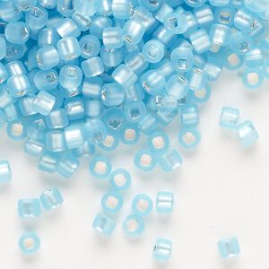 Seed bead, Dyna-Mites&trade;, glass, silver-lined translucent matte light aqua, #6 round with square hole. Sold per 1/2 kilogram pkg.