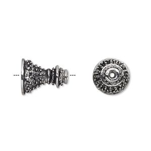 Cone, antique silver-plated bronze, 14x11mm textured, 8.5mm inside diameter. Sold individually.