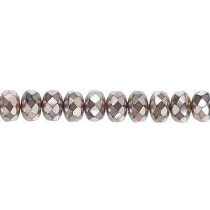 Bead, Czech fire-polished glass, opaque copper carmen, 7x5mm faceted rondelle. Sold per 15-1/2" to 16" strand.