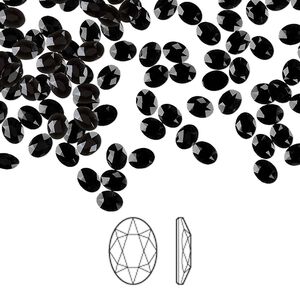 Flat back 12pk jet, Crystal Passions&reg; 4x3mm oval 2603